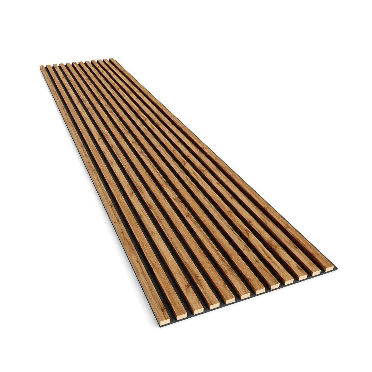 Rustic OAK Acoustic Slatted Wall Panels on white background Decormania.eu